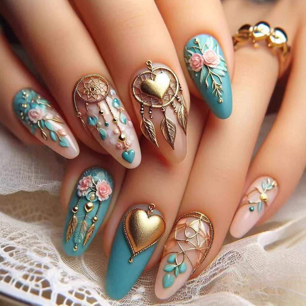 Acrylic nail set with stunning 3D rose and heart decorations Bowlift