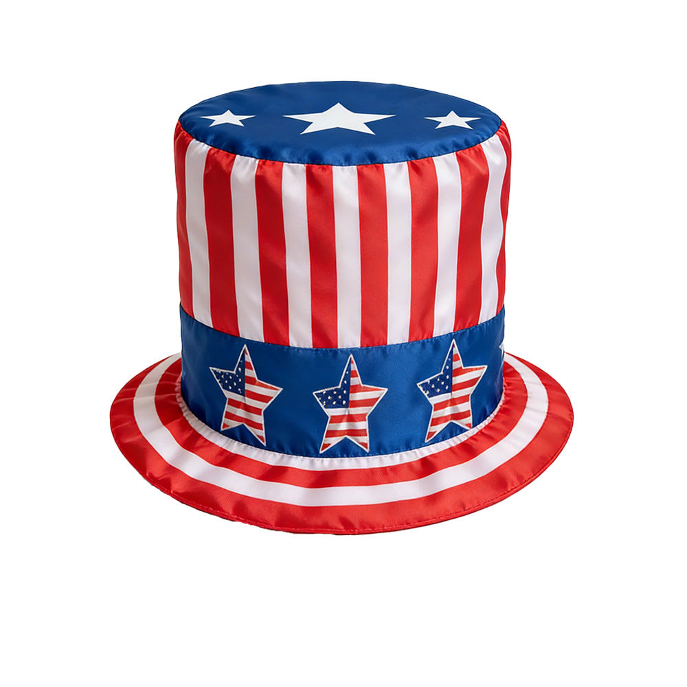 Unisex nan patriotic novelty tall top hat with star-printed band and striped brim Bowlift