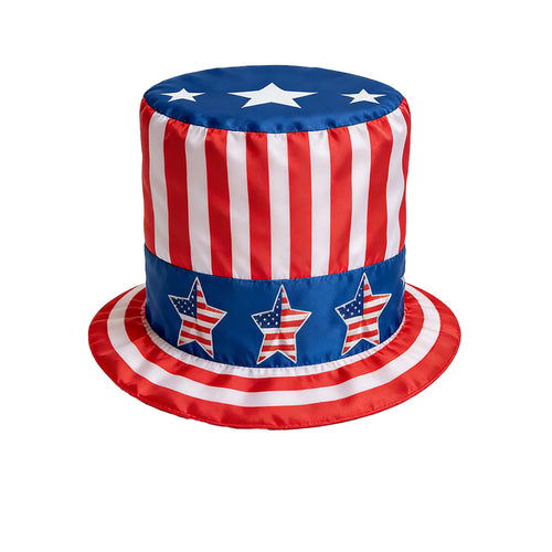 Unisex nan patriotic novelty tall top hat with star-printed band and striped brim Bowlift
