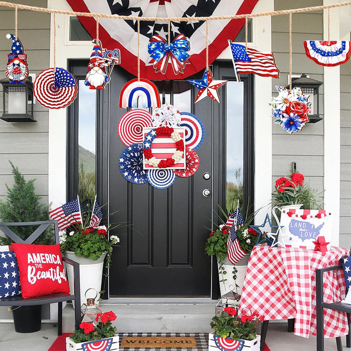 Independence Day patriotic wooden hanging ornament assortment for home and party Bowlift