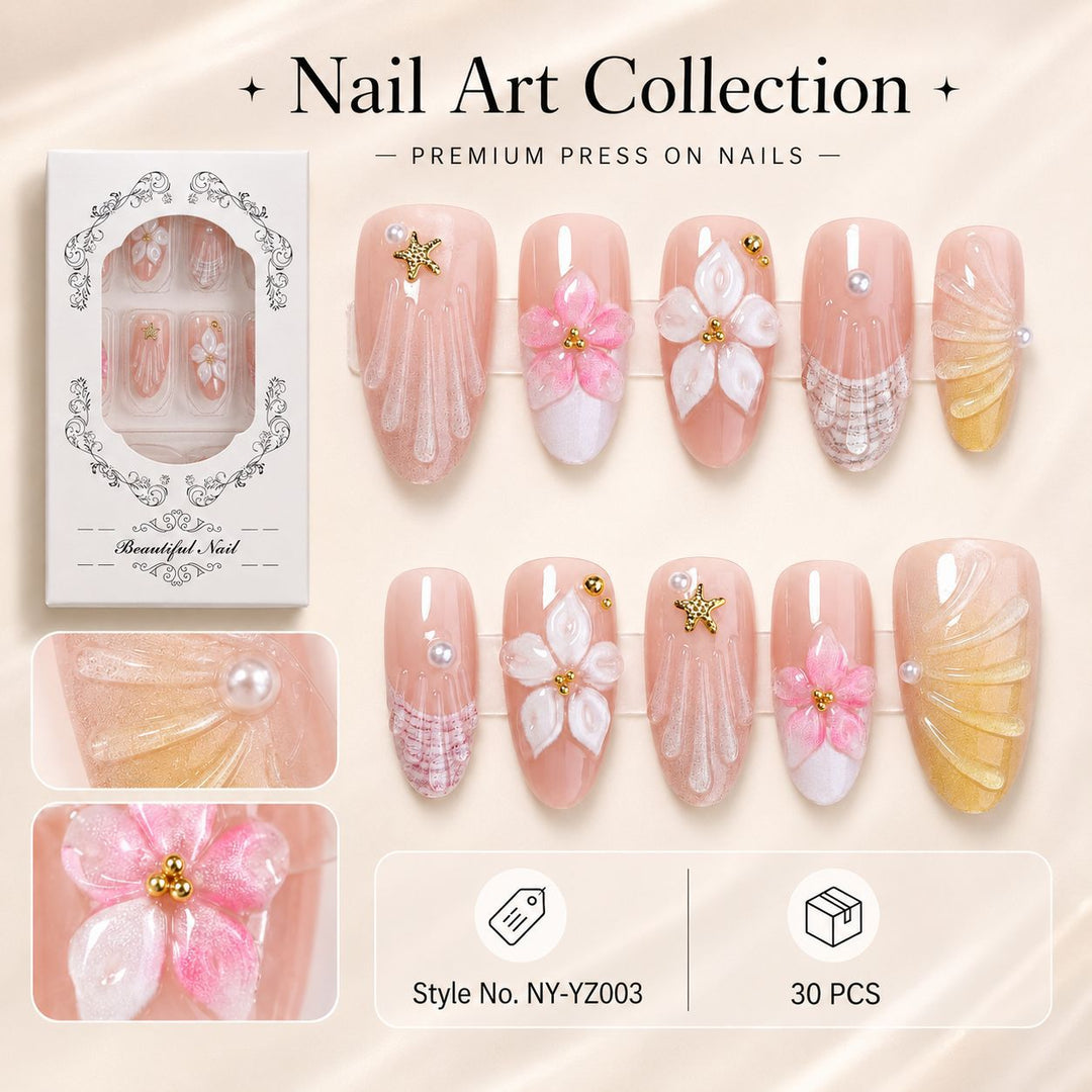 Premium Artifical Nails with Floral Designs Bowlift