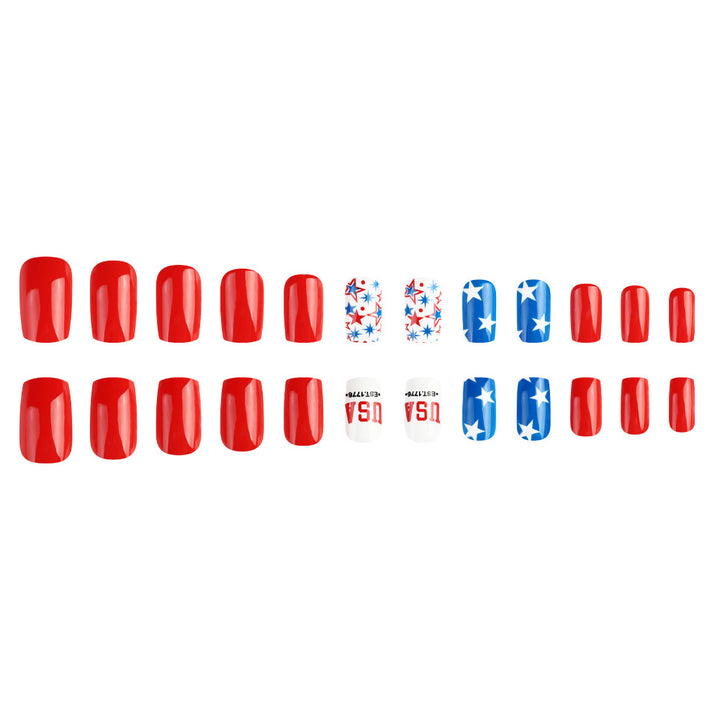 Women's nan patriotic press-on gel nail kit with star decals and USA lettering Bowlift