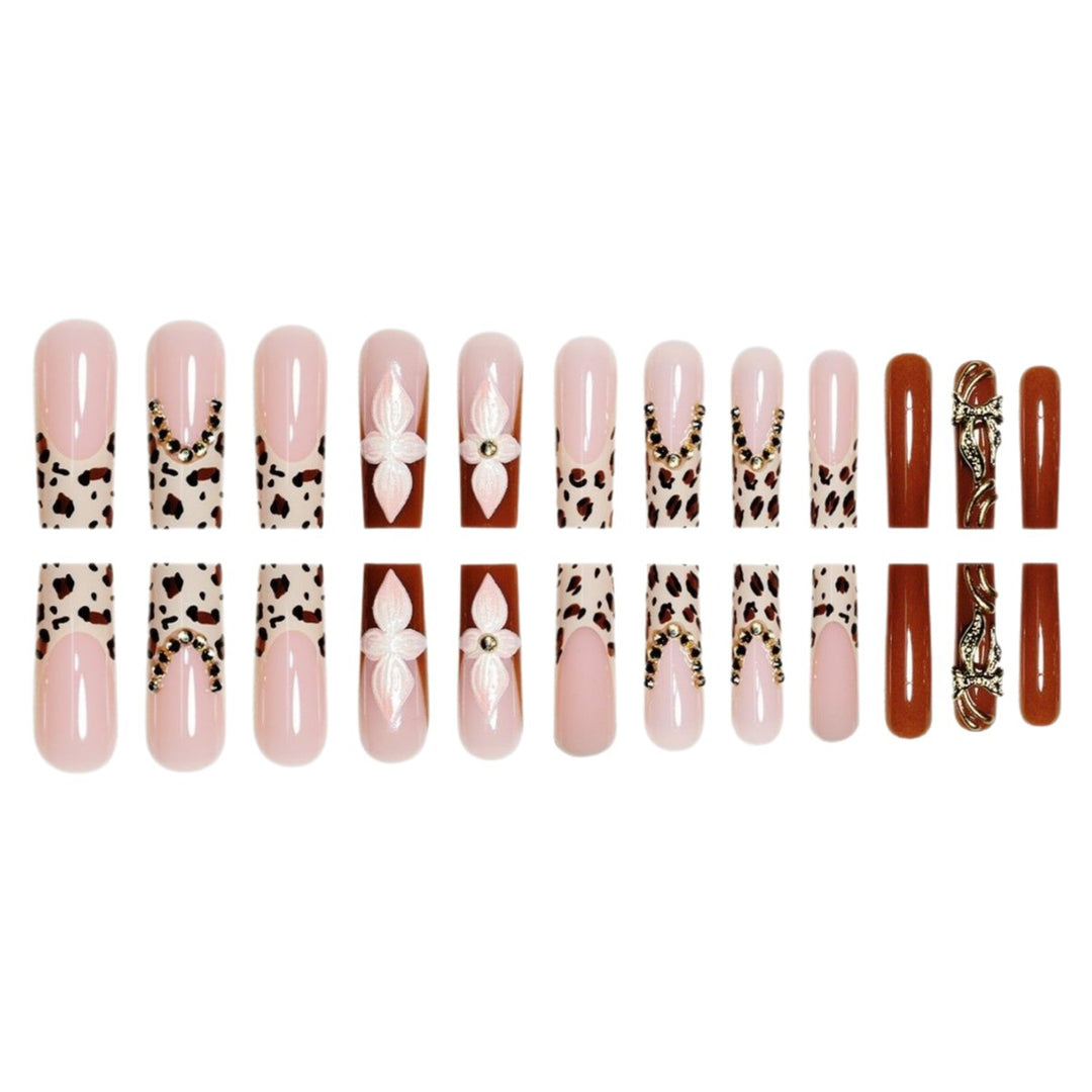 Artistic Long Press-On Nail Extensions with Elegant Floral Design Bowlift