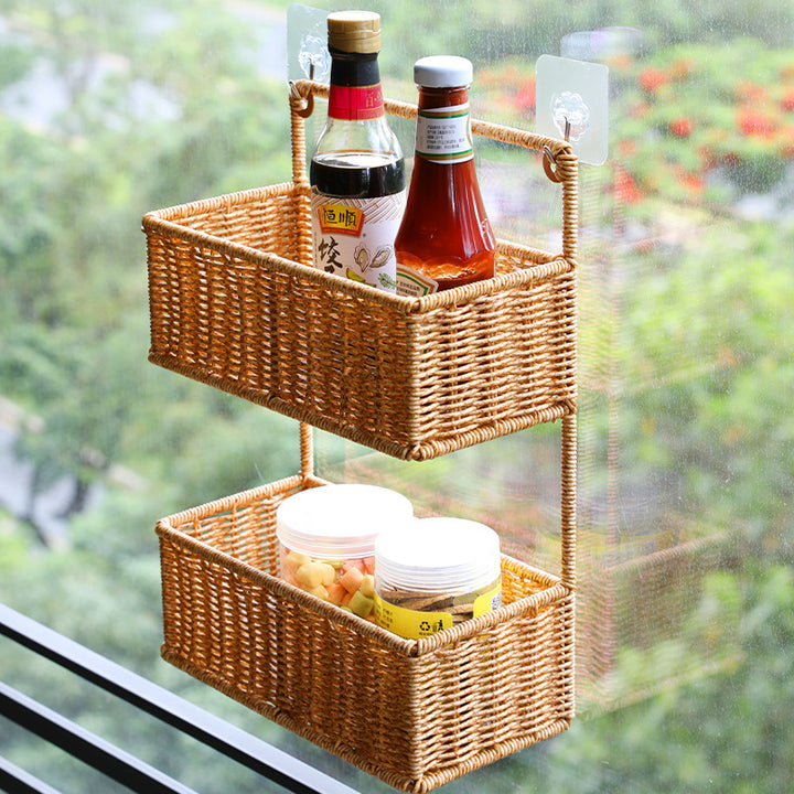 Double-Tier Woven Storage Basket with Handle Bowlift