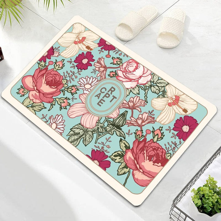 Oval Floral Design Bath Mat