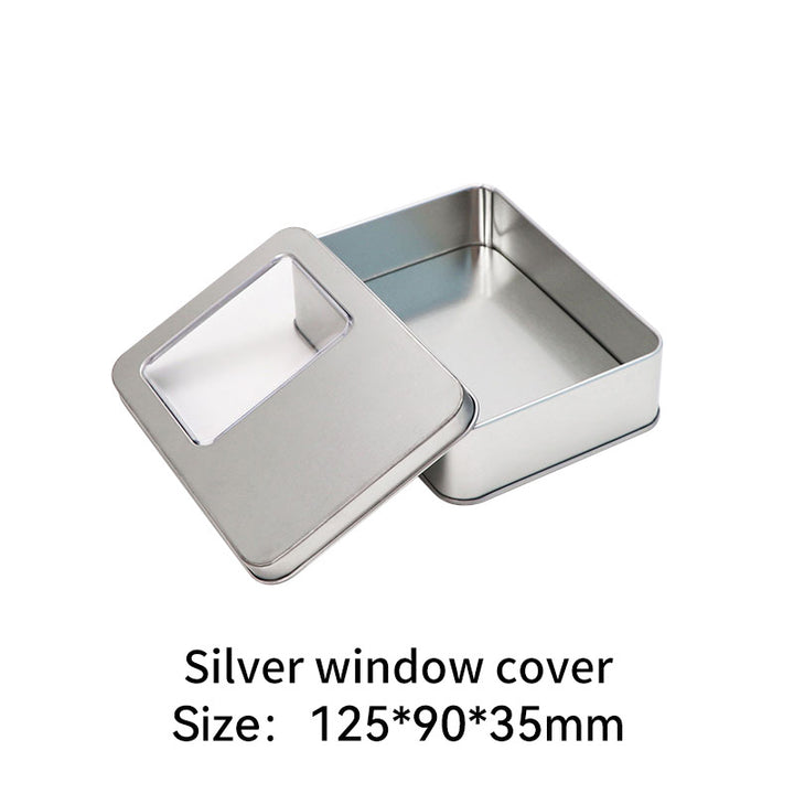 Rectangular metal storage tin with clear display window lid Bowlift