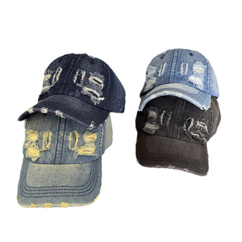Women's Distressed Denim Adjustable Baseball Cap Bowlift