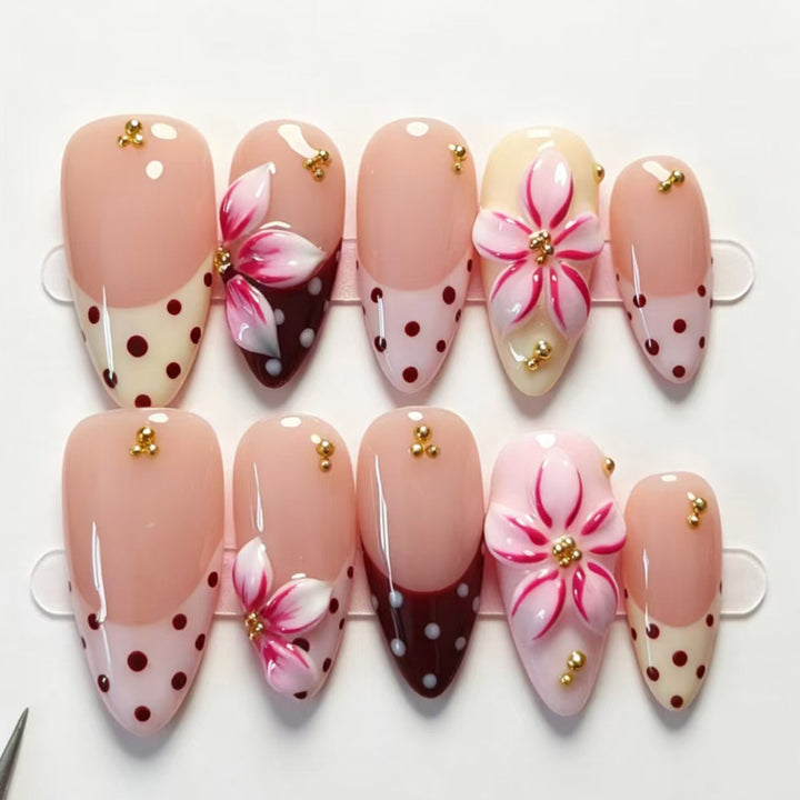 Artistic Floral Press-On Nail Tips Bowlift
