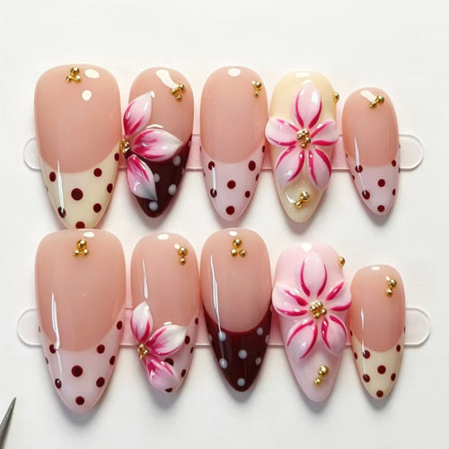Artistic Floral Press-On Nail Tips Bowlift