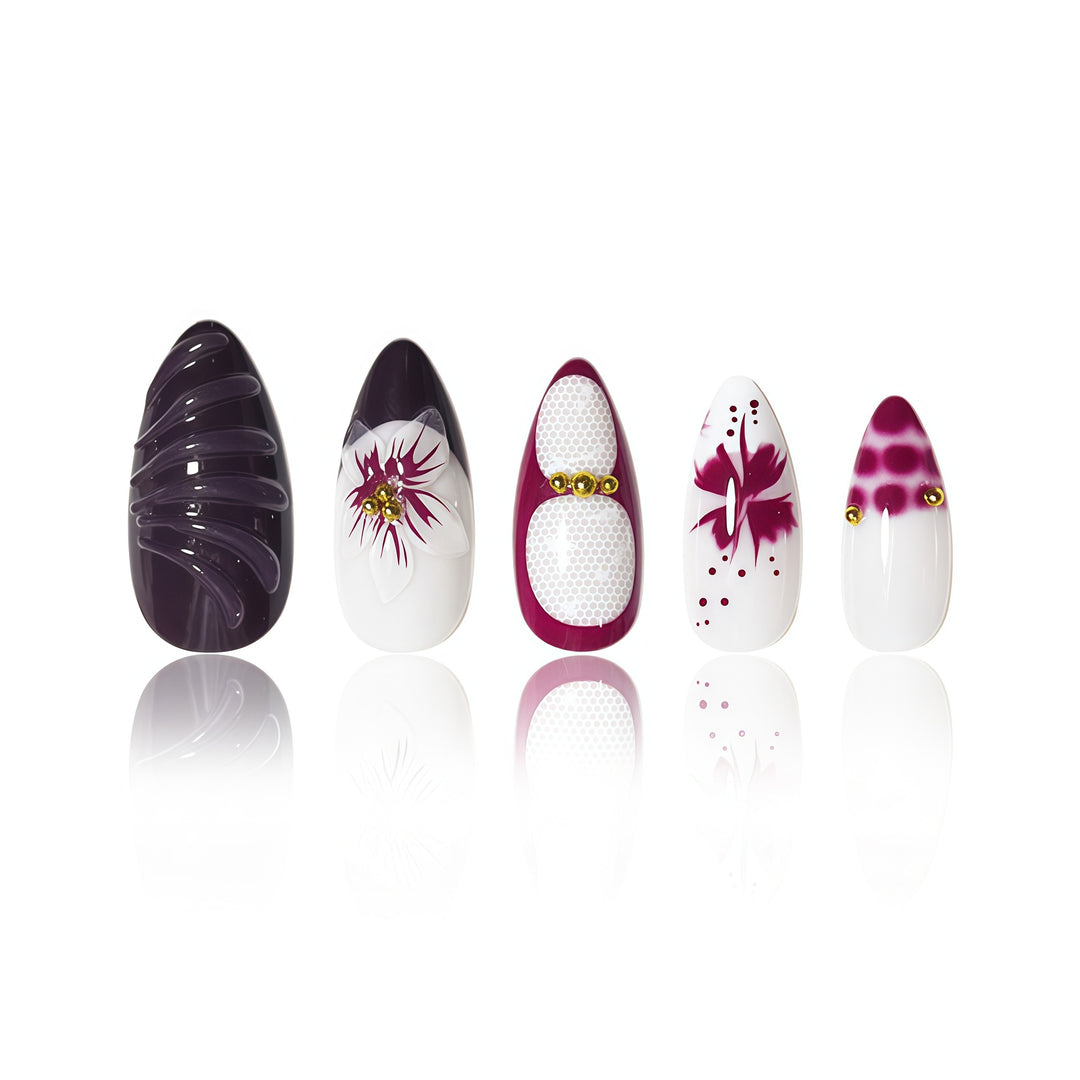 Elegant Floral Art Nail Extensions Bowlift