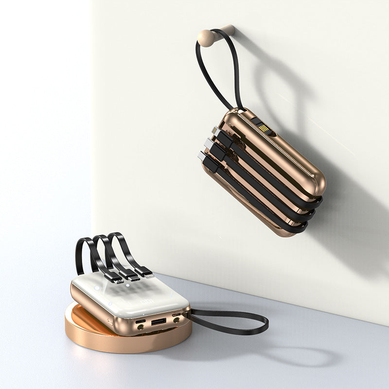 Portable power bank with integrated charging cables and digital charging display Bowlift
