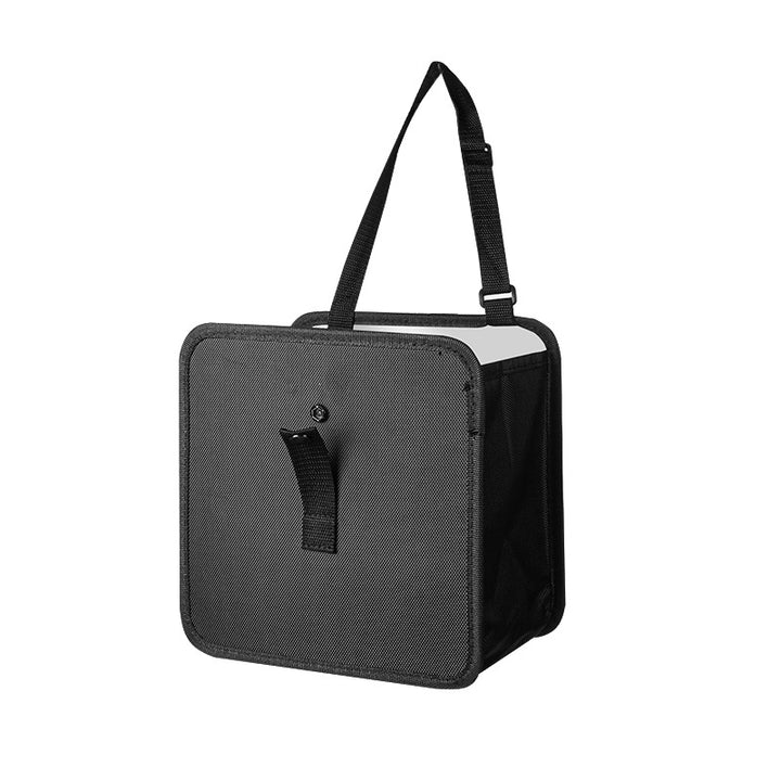 Foldable Hanging Car Trash Can and Storage Organizer with Snap Lid and Adjustable Strap Bowlift