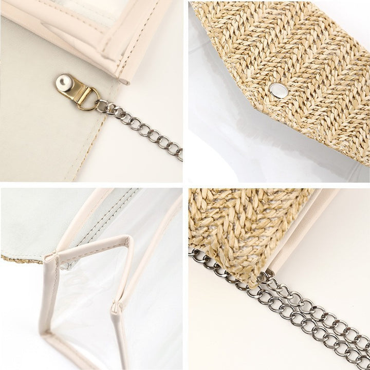 Elegant and Stylish Shoulder Bag Made of Spacious Transparent Material with Woven Lid Bowlift