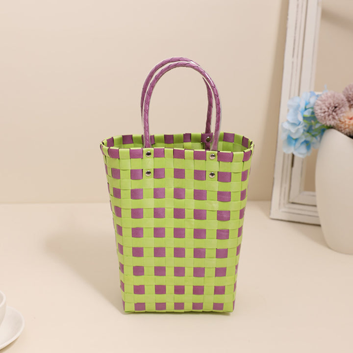 Braided Shopping Bag in Modern Checkered Pattern Bowlift
