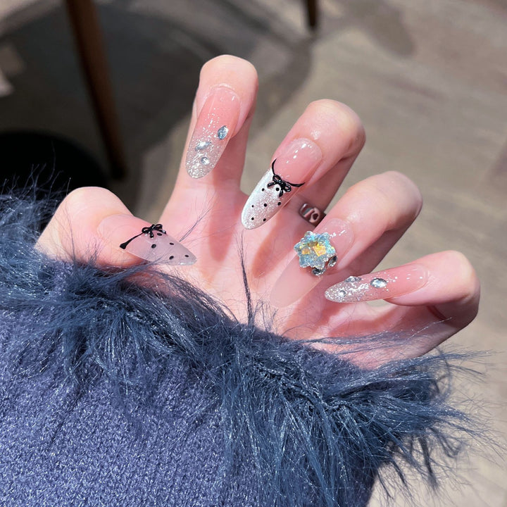 Elegant Decorative Press-On Nail Extensions with Pearls Bowlift