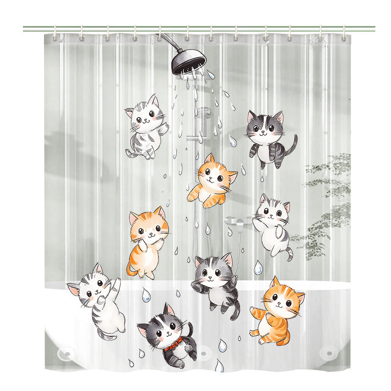 Cute Cartoon Cat-Themed Shower Curtain Bowlift