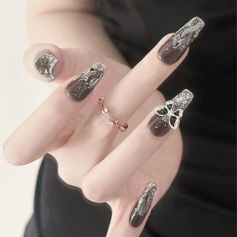Elegant Floral French Tip Press-On Nails Bowlift