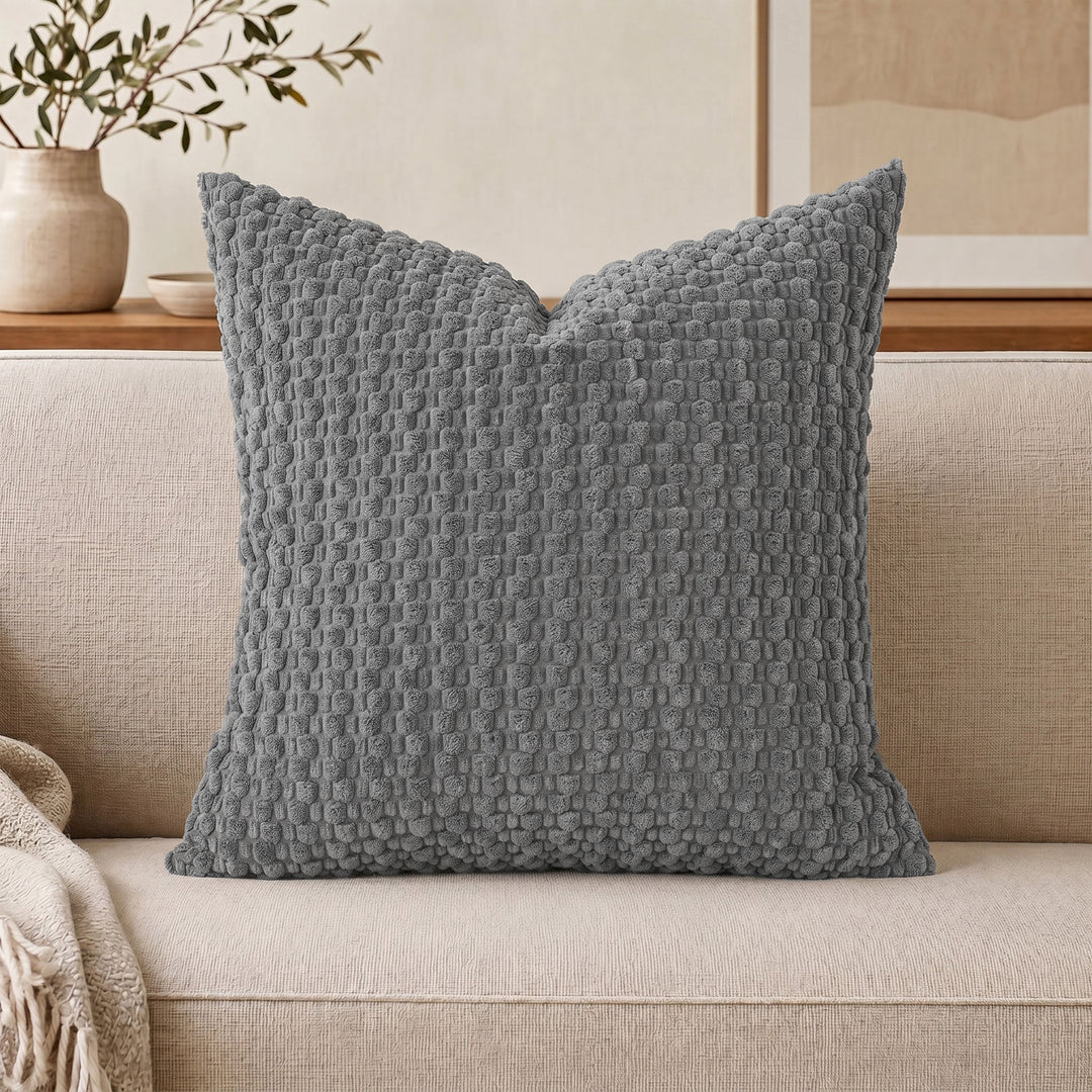 Textured chenille throw pillow with raised bobble weave Bowlift