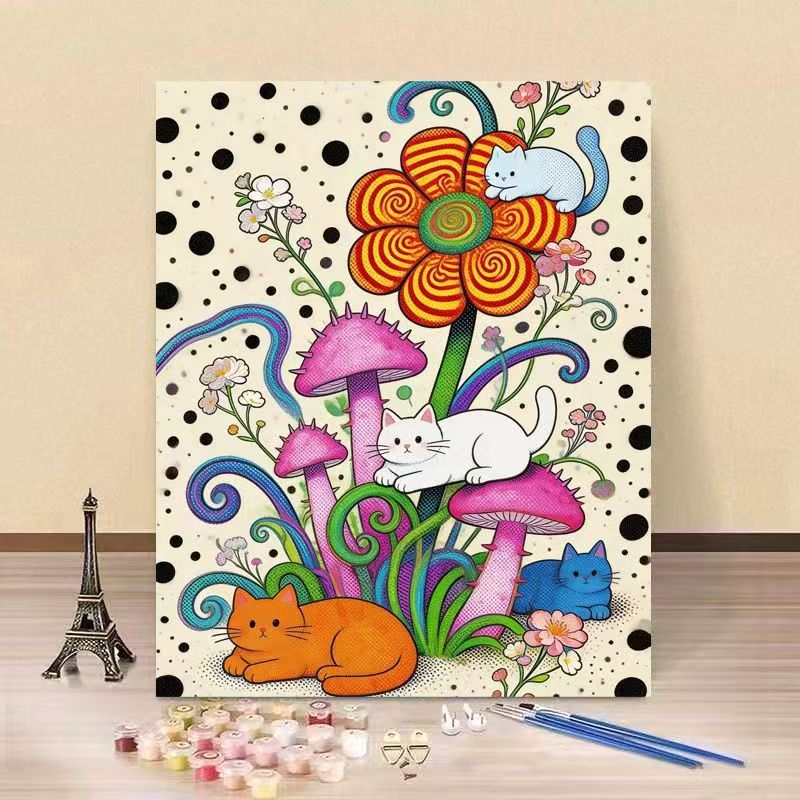 Cat-Themed DIY Paint by Numbers Canvas Kit Bowlift