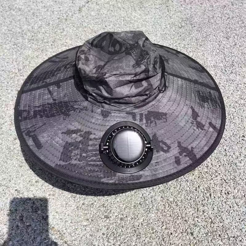 Ventilated outdoor fishing hat with two rechargeable fans, waterproof material and adjustable chin strap Bowlift