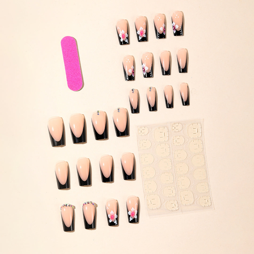 Glamorous Floral Accent Stiletto Nail Art Extensions Bowlift