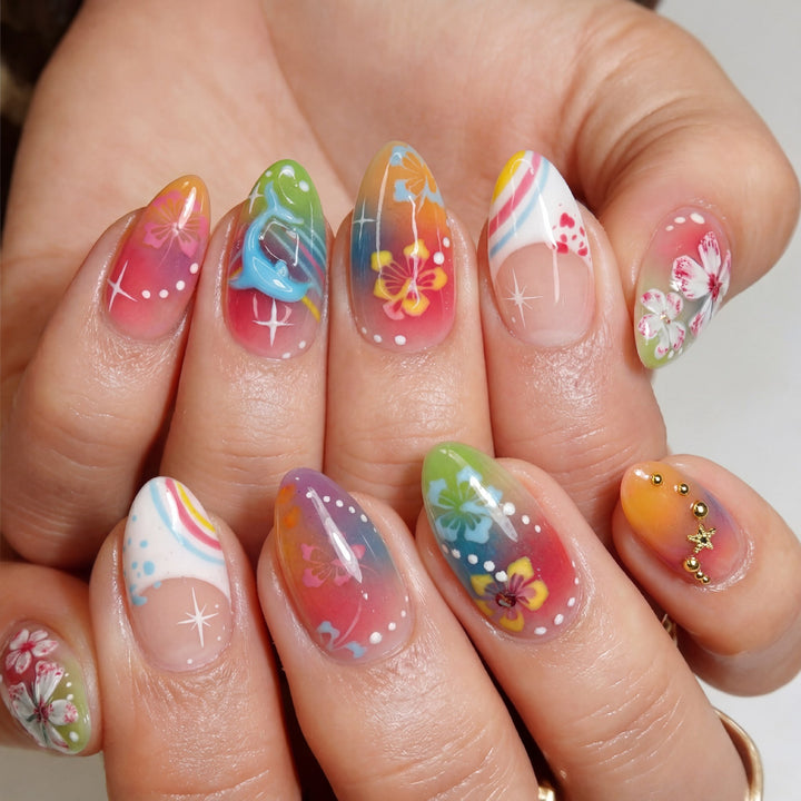 Artistic Floral Press-On Nail Art Set Bowlift