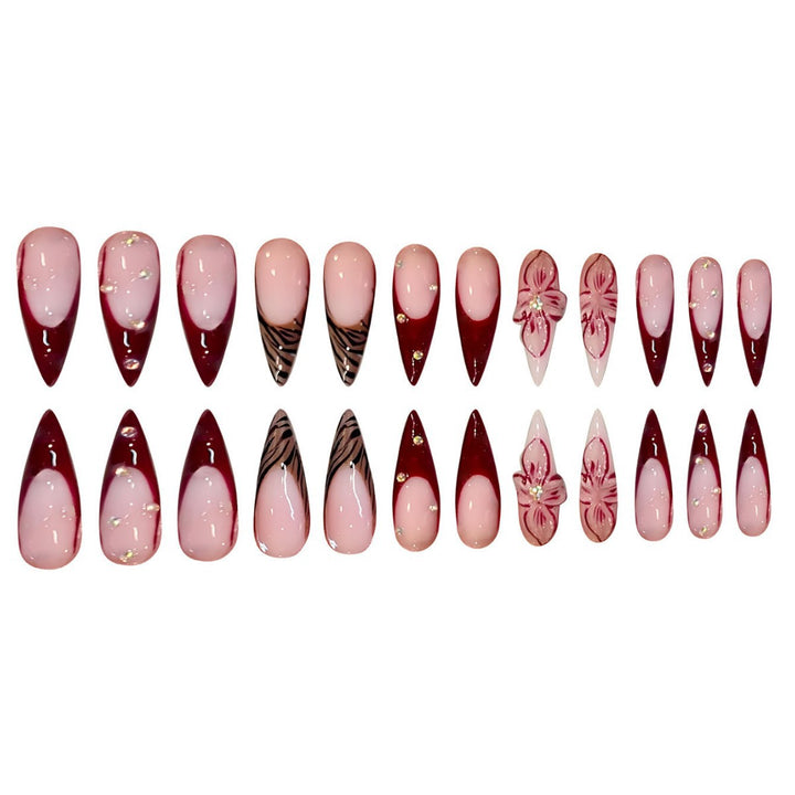 Elegant Stiletto Press-On Nail Art Set with Floral and Geometric Designs Bowlift