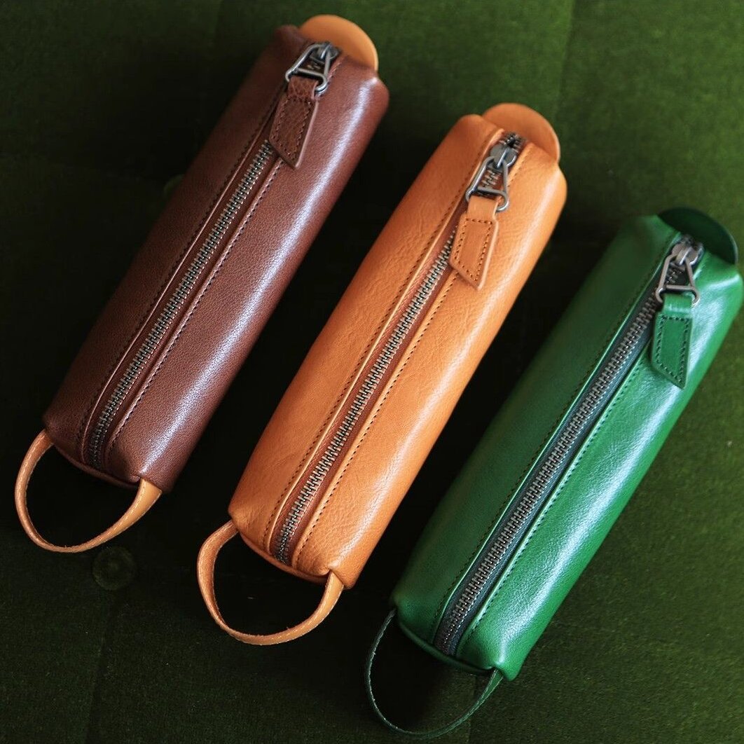 Stylish Zippered Leather Pencil Case Bowlift