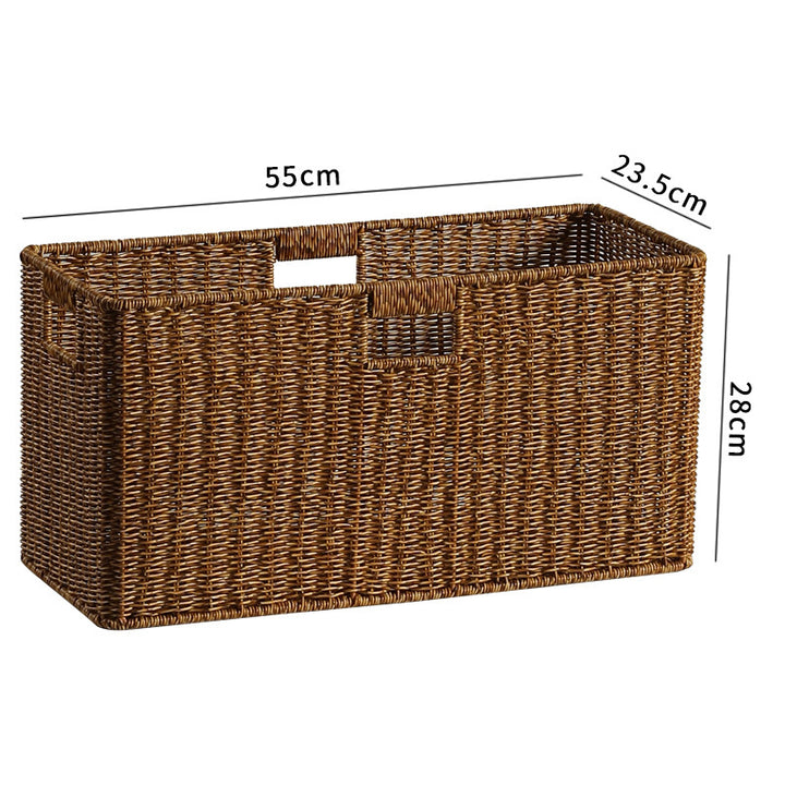 Handwoven Rectangular Storage Bin with Cutout Handles Bowlift