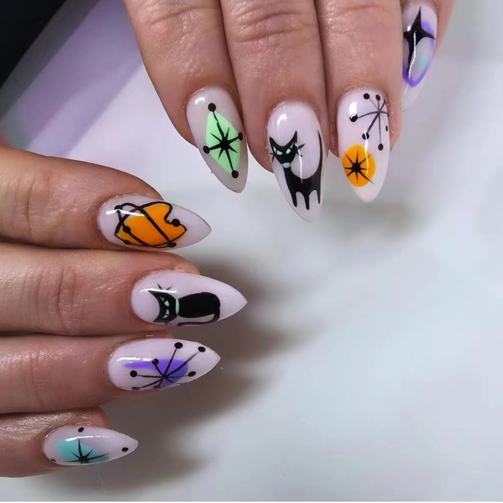 Artificial nail set with artistic Halloween designs Bowlift