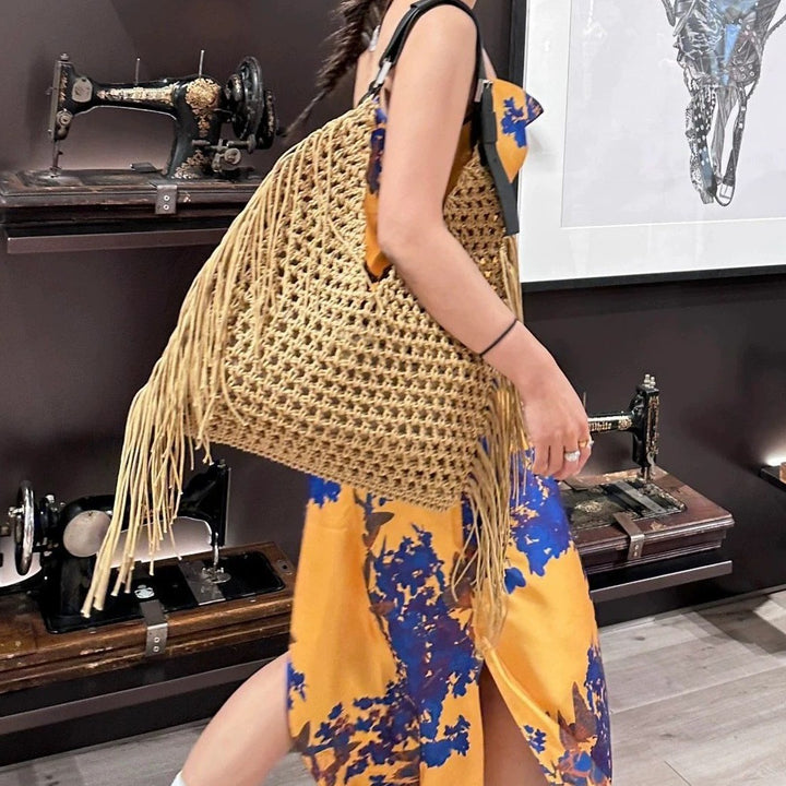 Macrame Hobo Bag with Fringes and Robust Design Bowlift