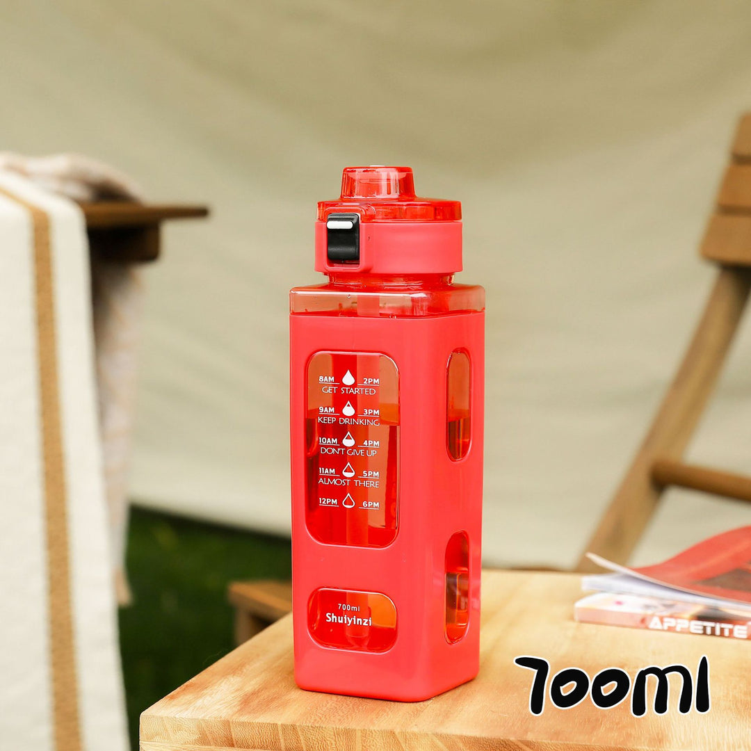 Women's water bottle with integrated time markers and straw Bowlift