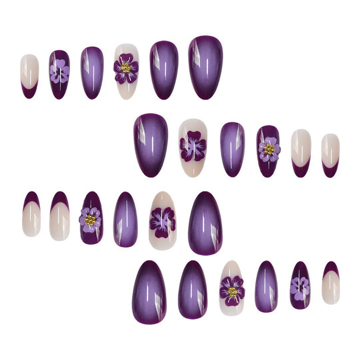 Artistic Floral Press-On Nails with 3D Accents Bowlift