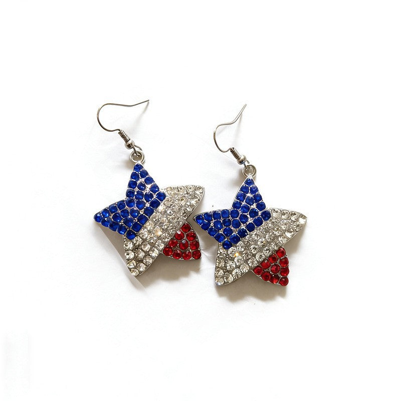 Women's nan patriotic rhinestone stars and stripes teardrop dangle earrings with fishhook Bowlift