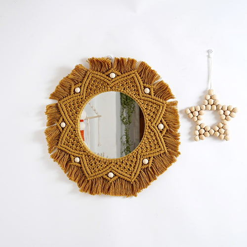 Bohemian Macrame Wall Mirror with Decorative Fringe Bowlift