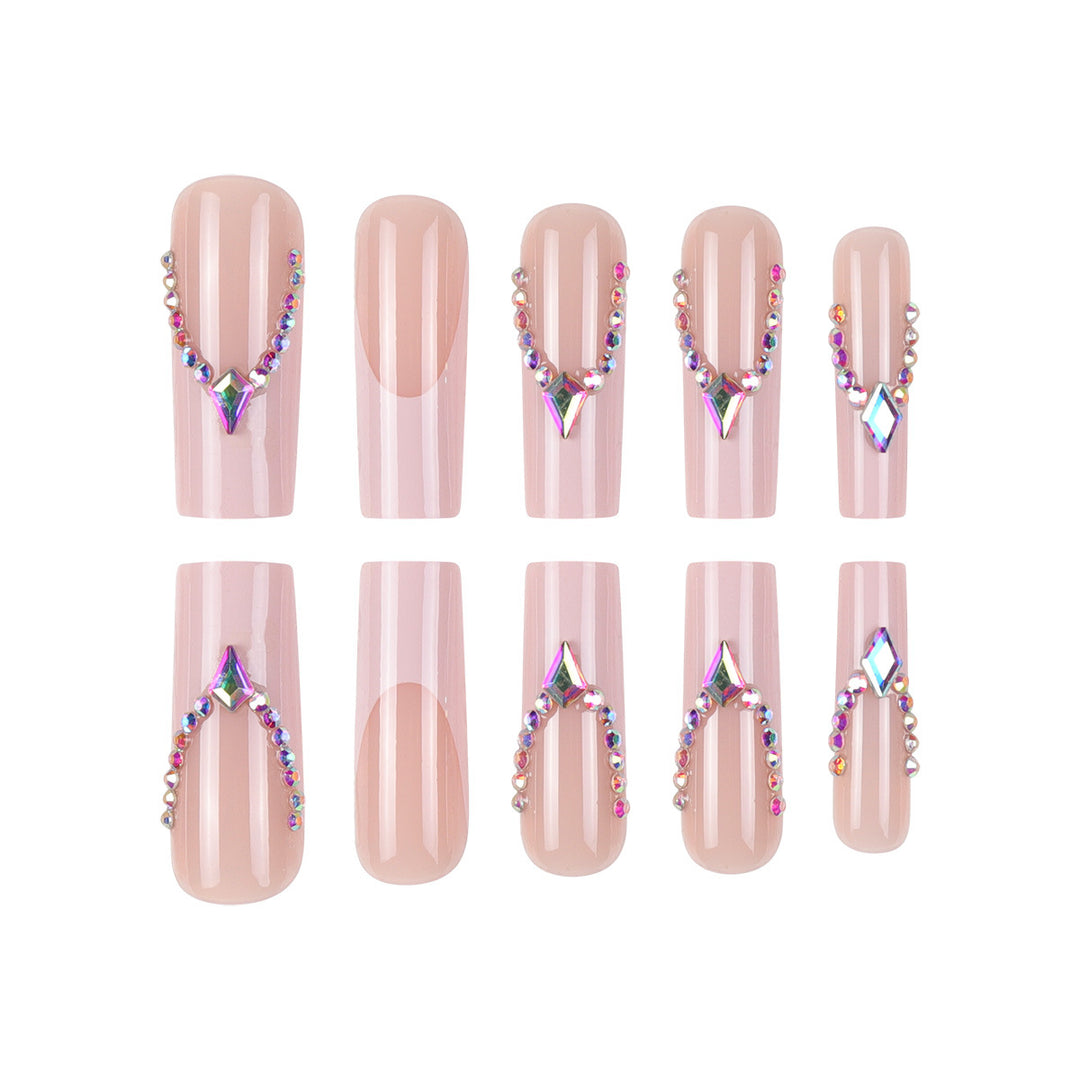 Rhinestone-Embellished Long Stiletto Press-On Nails Bowlift