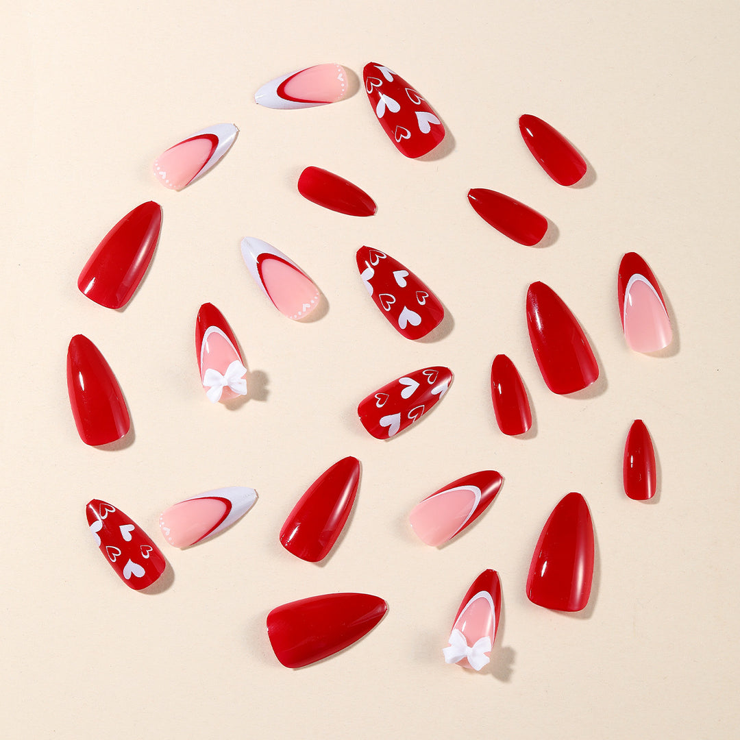 Heart-Themed Acrylic Nail Art Extensions Bowlift