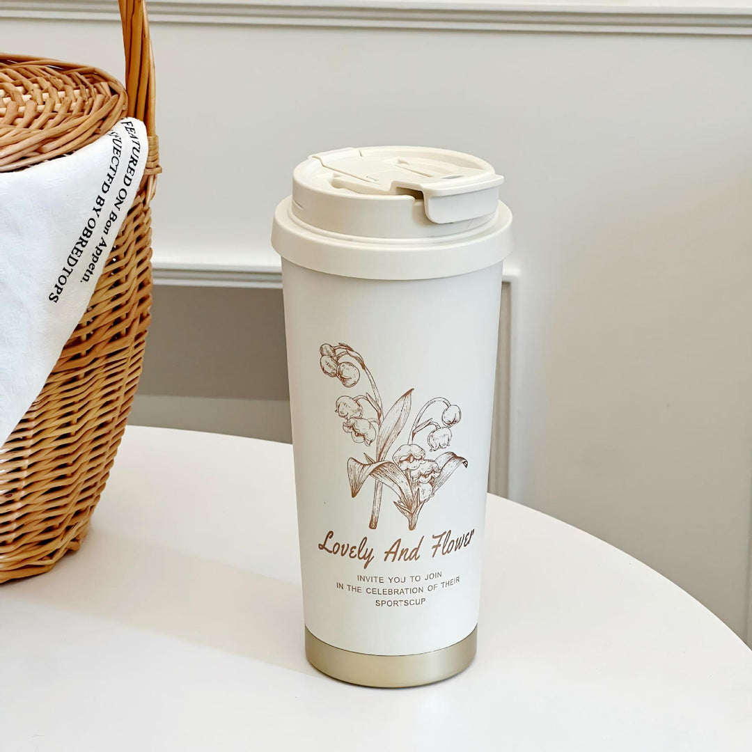 Women Travel Mug with Elegant Flower Illustration Bowlift