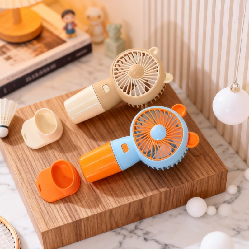 Ladies portable hand fan with LED light and creative animal ears bowlift