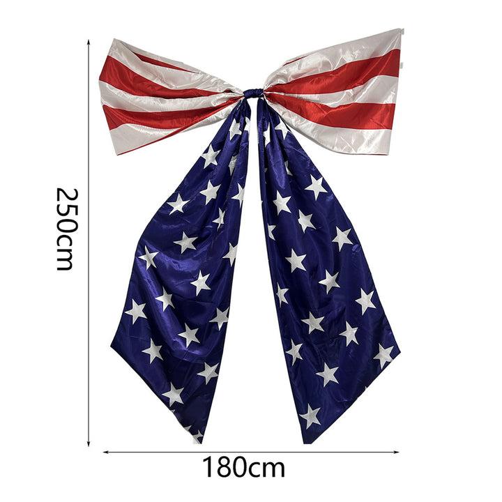 Independence Day oversized patriotic door bow and cascading porch flag swag Bowlift