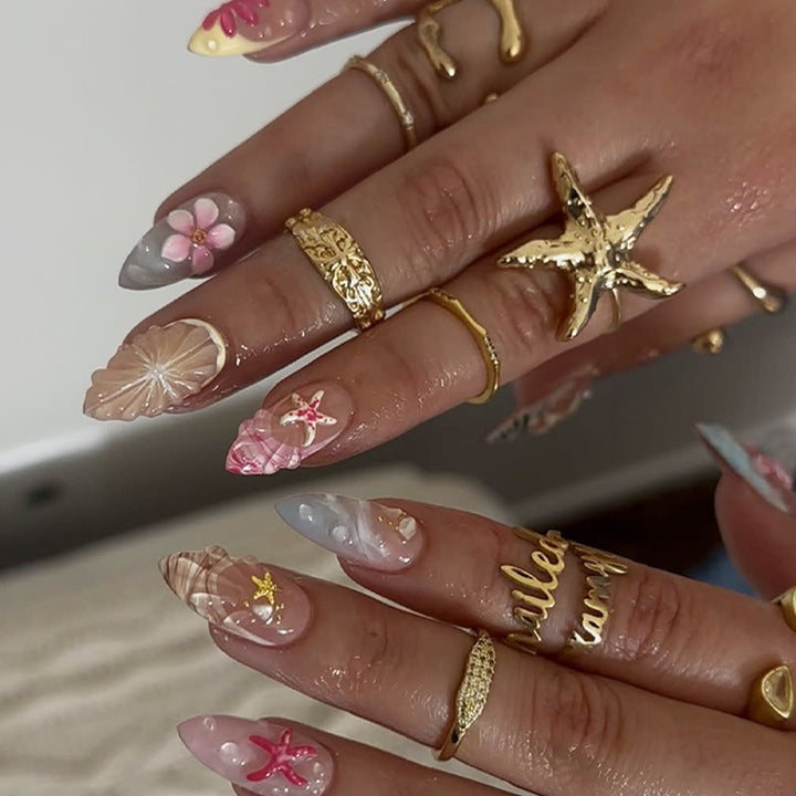 Creative nail art set with floral accents and pastel motifs Bowlift