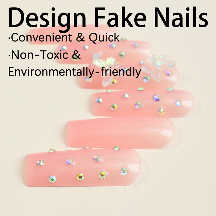 Artificial nail tips with glamorous rhinestone and butterfly designs Bowlift