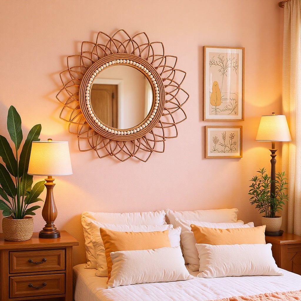 Decorative wall mirror with rattan frame Bowlift