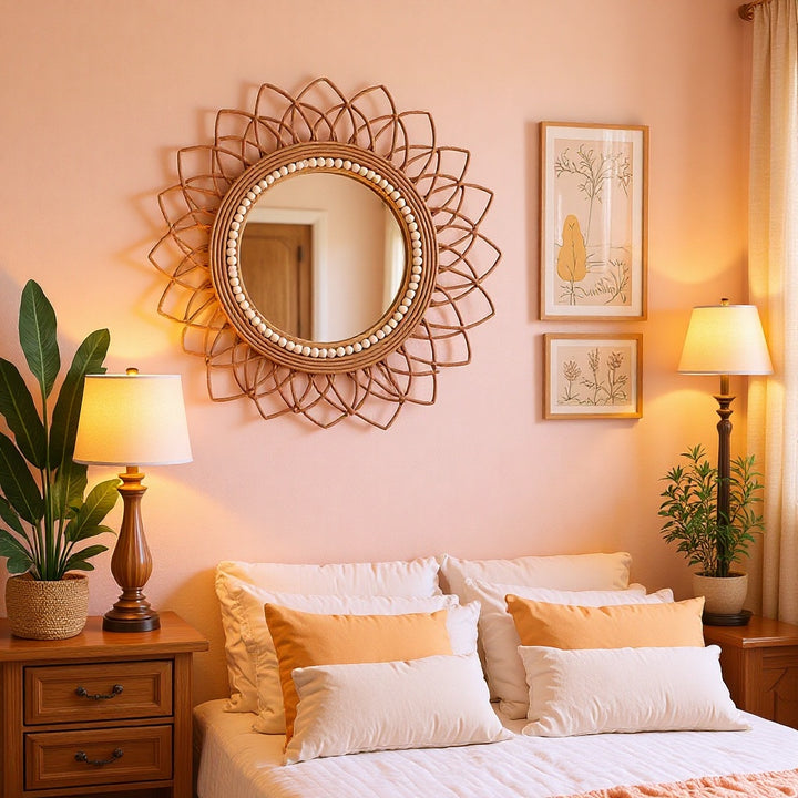 Decorative wall mirror with rattan frame Bowlift