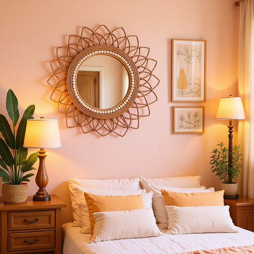 Decorative wall mirror with rattan frame Bowlift