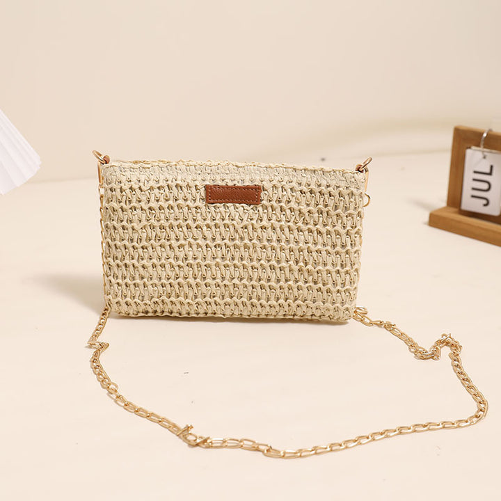 Handcrafted Shoulder Bag Made of Durable Straw Material with Gold Chain Bowlift