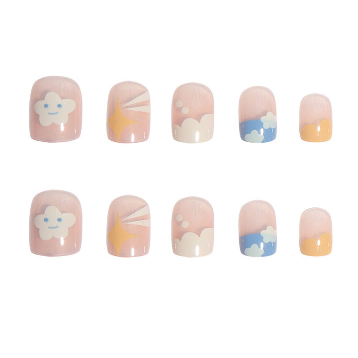 Artistic Cloud-Themed Press-On Nails Bowlift