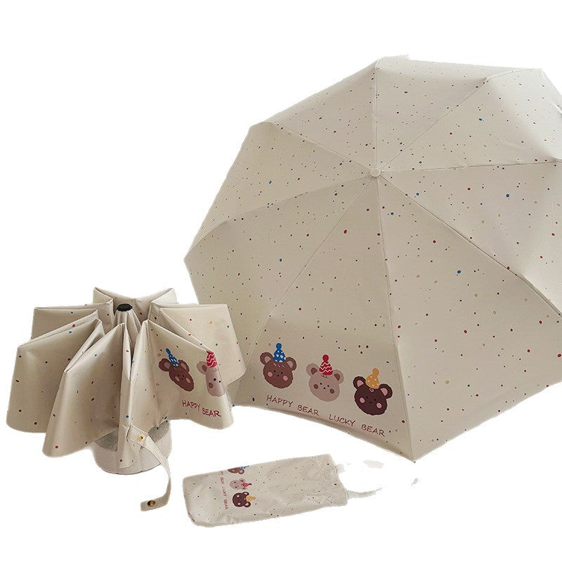 Ladies Foldable Umbrella with Playful Bear Design Bowlift