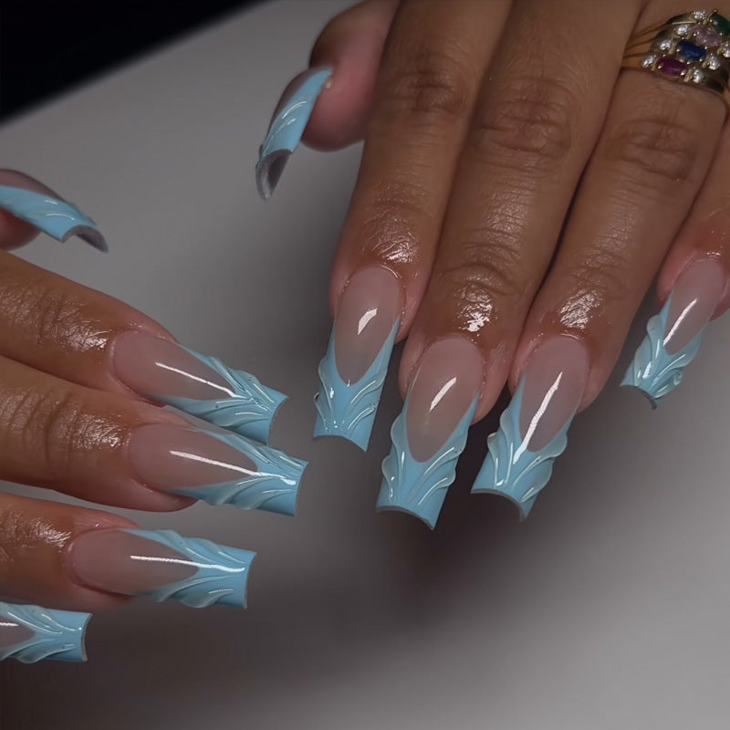 Artistic Press-On Nail Set with Elegant Marble Design Bowlift