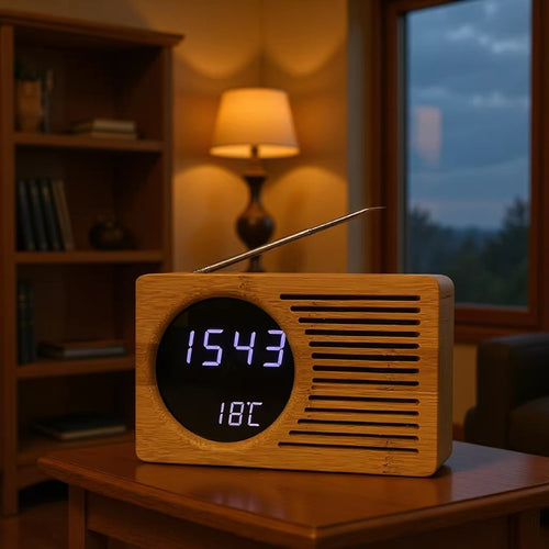 Digital radio alarm clock with temperature display Bowlift
